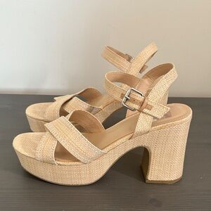 DV Dolce Vita Raffia Mayda Woven Platform Heeled Sandal Ankle Strap Size 9.5